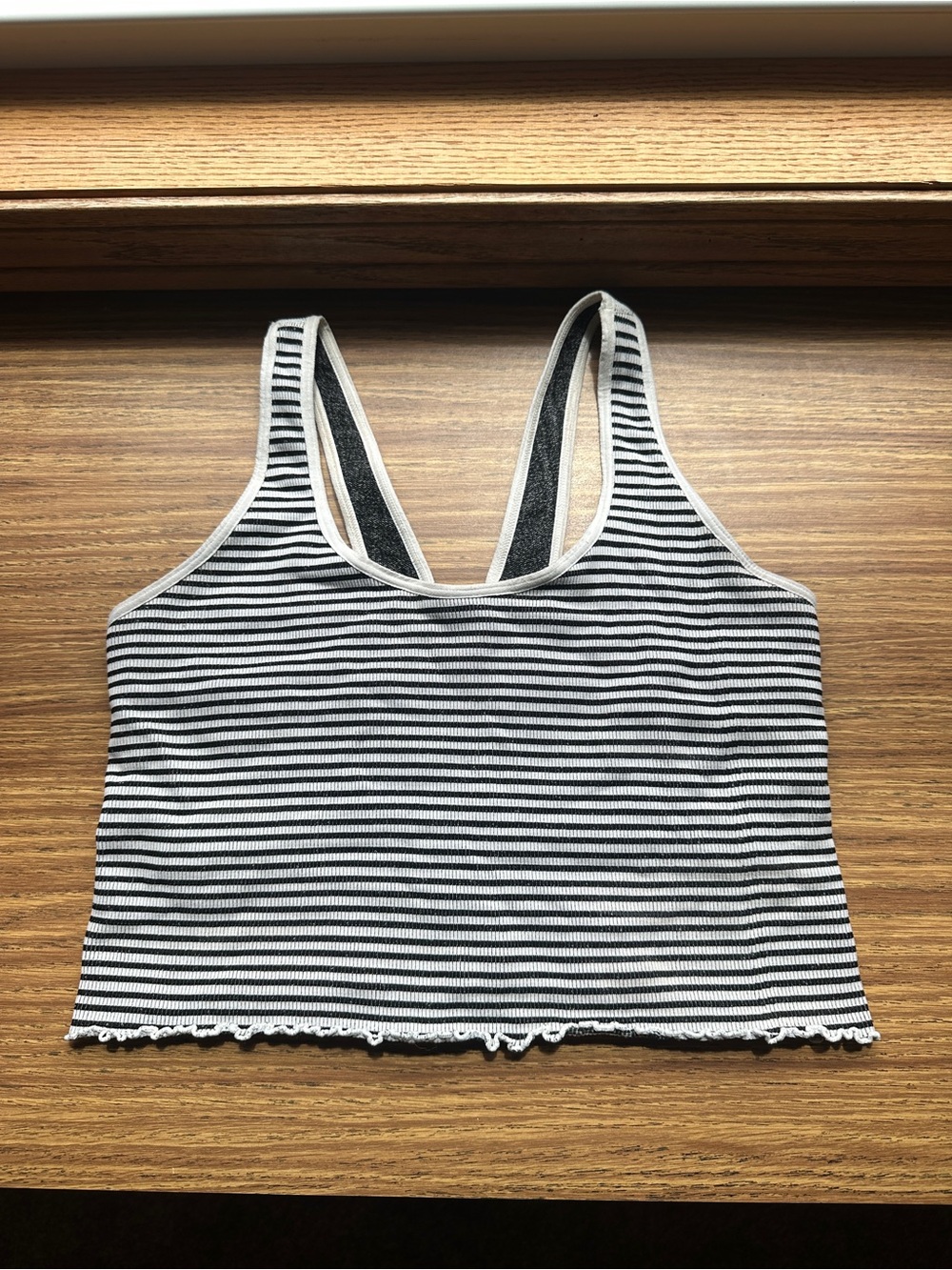 Striped Black & White Ribbed Tank Top With Built In Bra